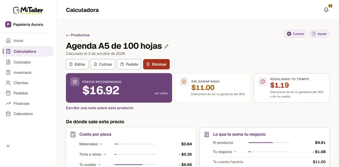 El resultado de la calculadora, con las tres cifras y el desglose abierto.